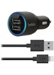 Автомобильная зарядка АЗУ "Belkin" 2A черная на 2 USB + Lightning кабель