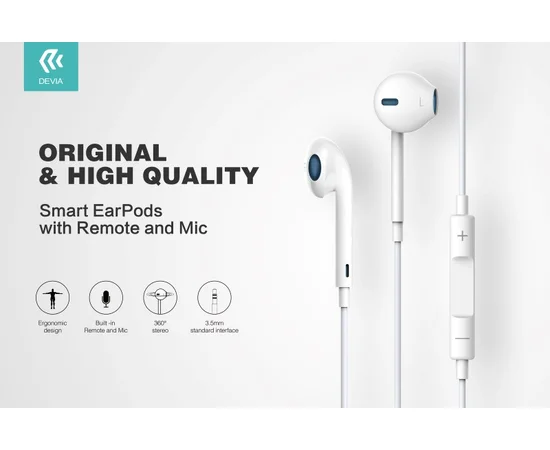 Наушники "Devia" Smart EarPods with Remote and Mic (оригинал)