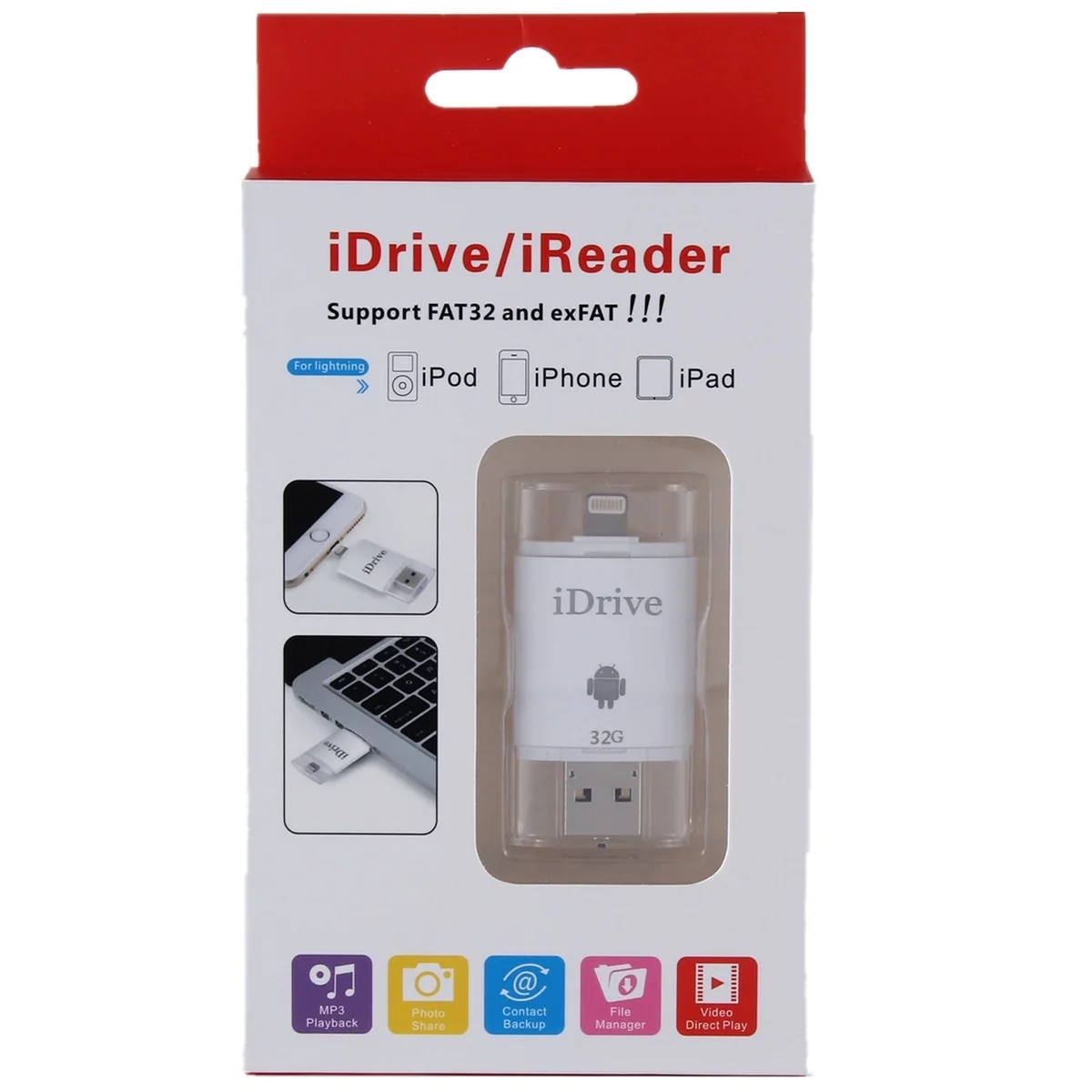 iDRIVE 16GB / Флеш накопитель для iPhone / Lightning + USB + microUSB