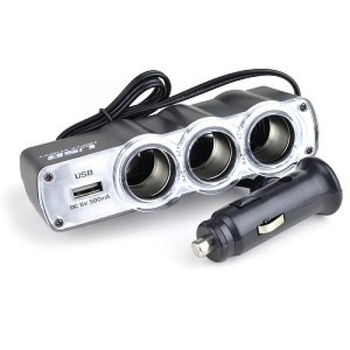 АЗП трійник + USB 1A чорний