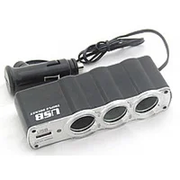 АЗУ тройник + USB 1A черный