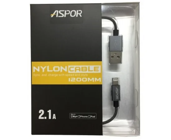 Lightning USB кабель "Aspor" Nylon 2m для iPhone/iPod/iPad