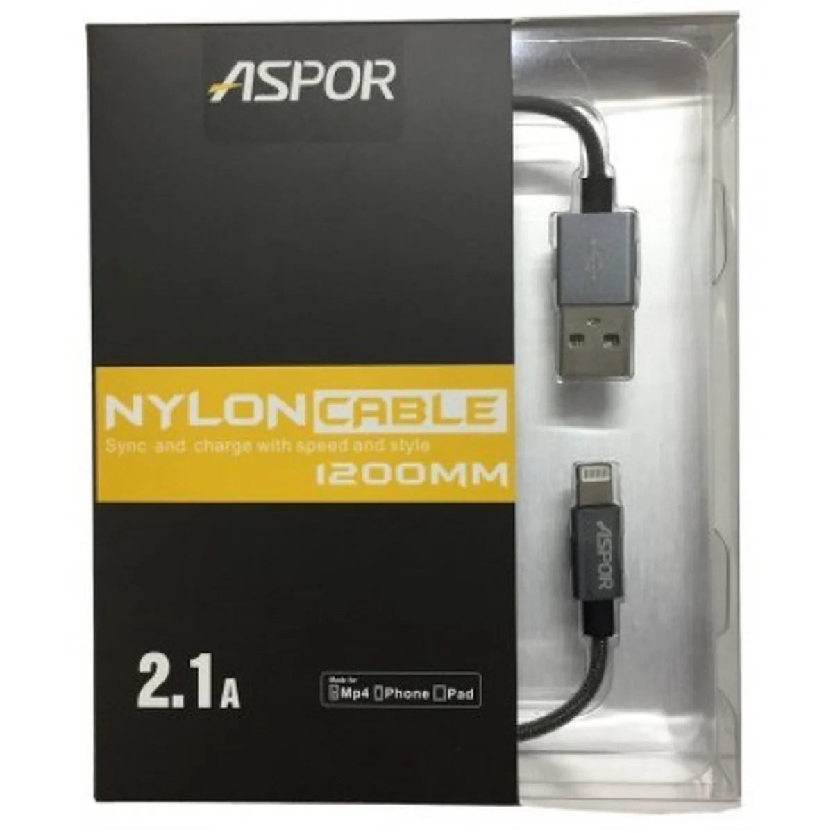 Lightning USB кабель "Aspor" Nylon 2m для iPhone / iPod / iPad