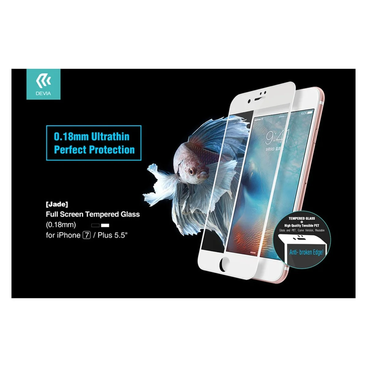 Защитное стекло 3D "Devia" Jade белое для iPhone 6 Plus/6S Plus