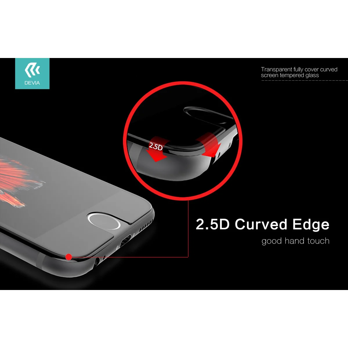 Защитное стекло Full Cover "Devia" прозрачное для iPhone 6/6S