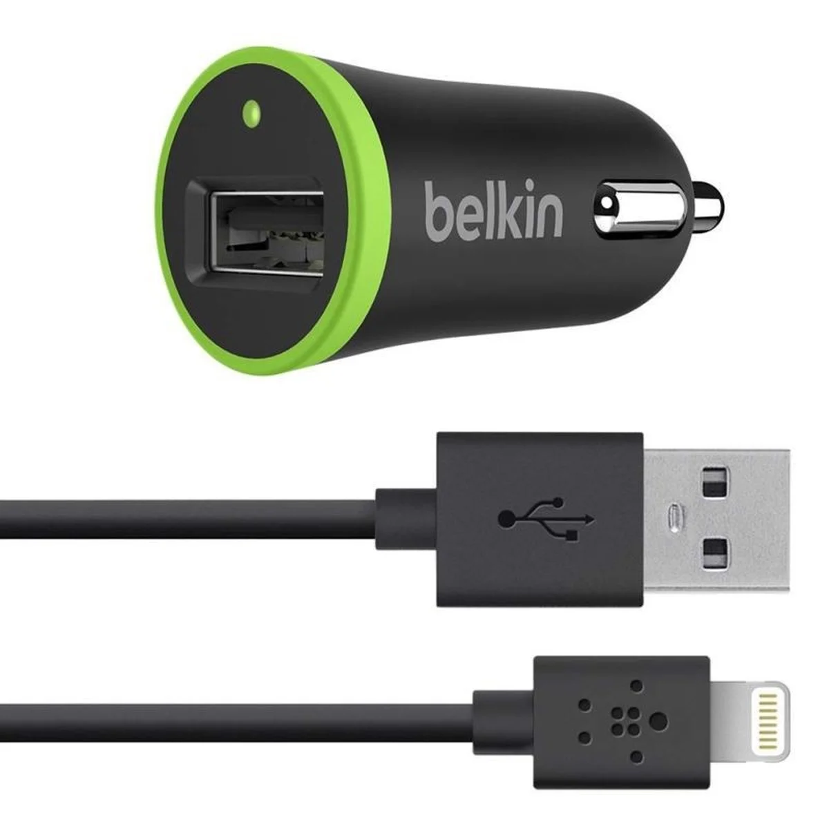 Автомобильная зарядка АЗУ "Belkin" 2.1A черная + Lightning кабель