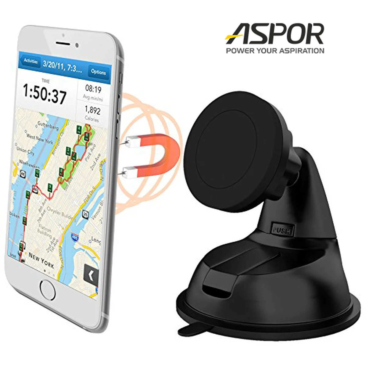 Магнитный автомобильный держатель-присоска "Aspor" черный