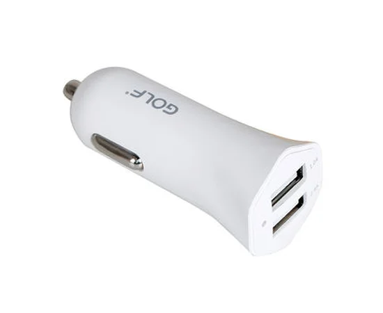 Автомобільна зарядка АЗУ "GOLF" 2.4A / 1A біла на 2 USB порту