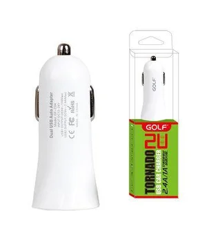 Автомобільна зарядка АЗУ "GOLF" 2.4A / 1A біла на 2 USB порту