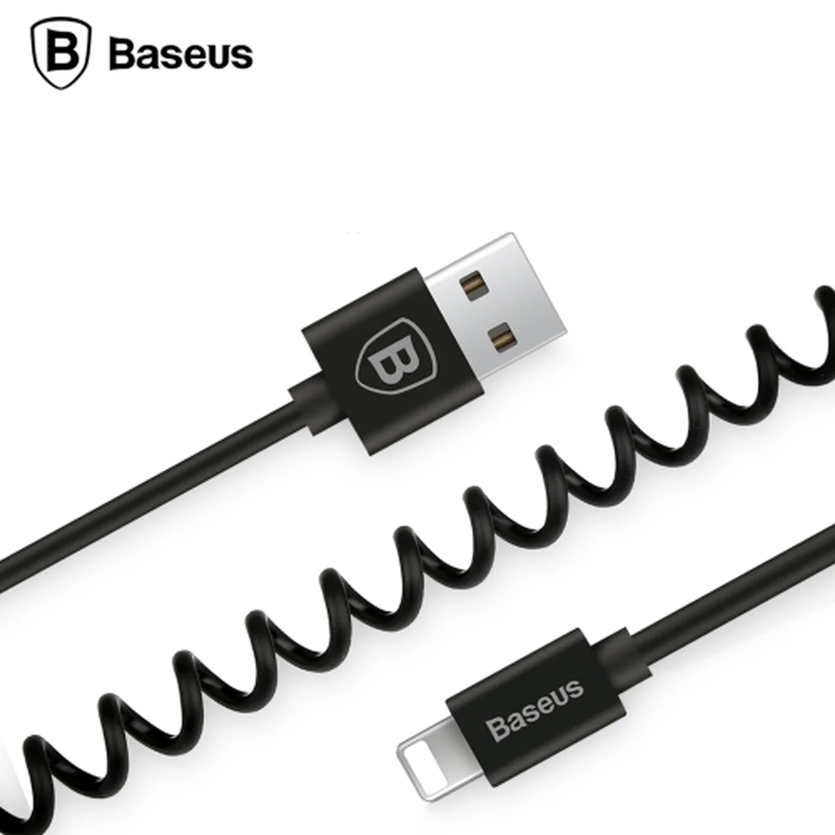 Lightning USB кабель "Baseus" Elastic пружина чорний 1.6m для iPhone / iPod / iPad