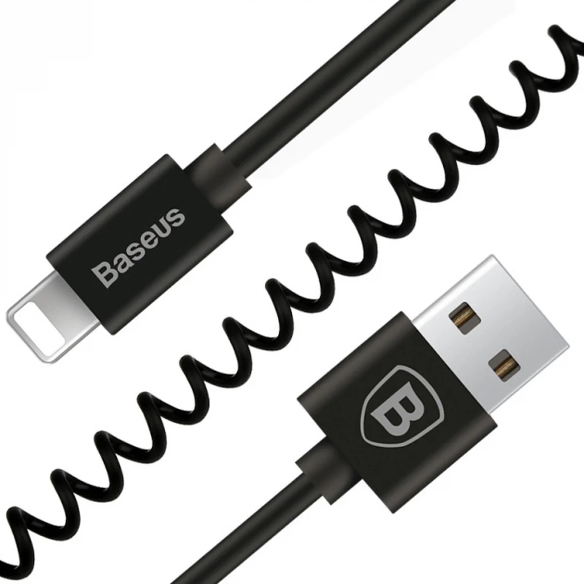 Lightning USB кабель "Baseus" Elastic пружина чорний 1.6m для iPhone / iPod / iPad