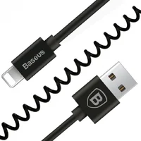 Lightning USB кабель "Baseus" Elastic пружина чорний 1.6m для iPhone / iPod / iPad