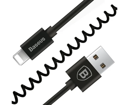 Lightning USB кабель "Baseus" Elastic пружина черный 1.6m для iPhone/iPod/iPad