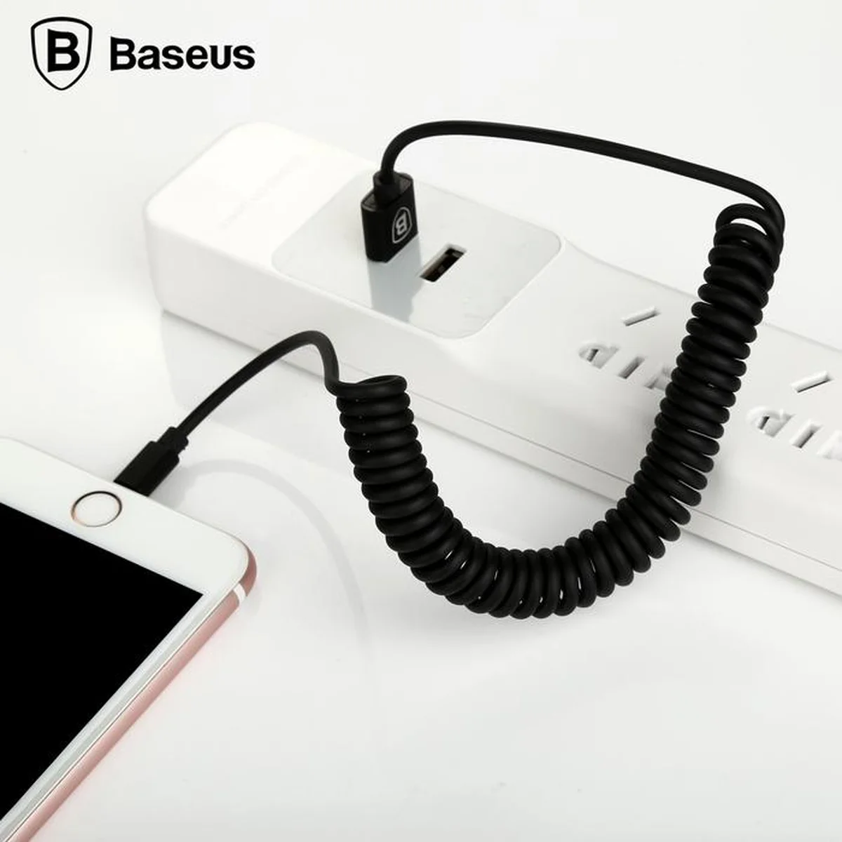 Lightning USB кабель "Baseus" Elastic пружина чорний 1.6m для iPhone / iPod / iPad