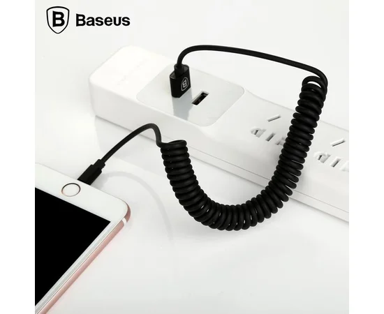 Lightning USB кабель "Baseus" Elastic пружина черный 1.6m для iPhone/iPod/iPad