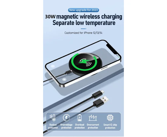 Беспроводное зарядное устройство "Jaster" 30W MagSafe Charger Pad with cable Черный