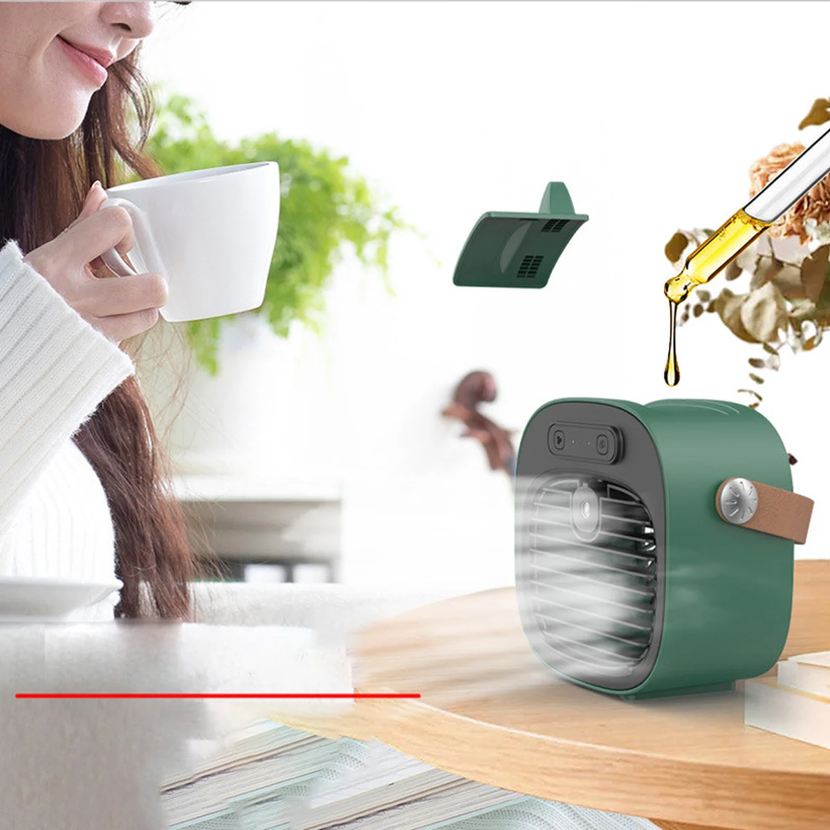 Настольный вентилятор F12 с подставкой для телефона и водяным охлаждением 4000mAh Green