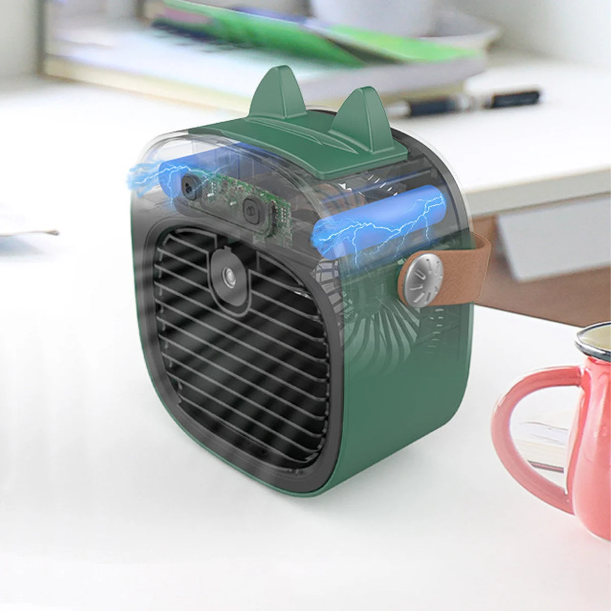 Настольный вентилятор F12 с подставкой для телефона и водяным охлаждением 4000mAh Green