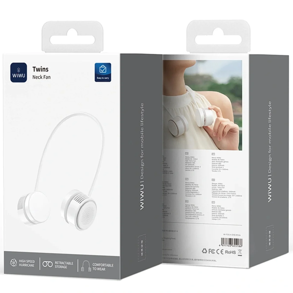 Портативный вентилятор WIWU FS014 Twins Neck White