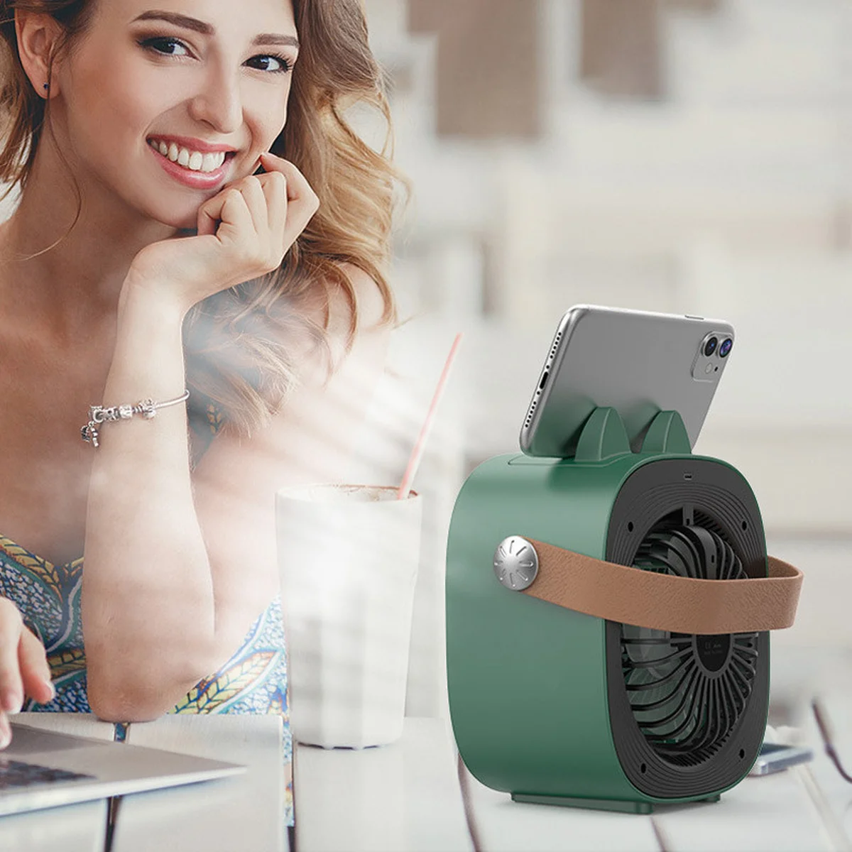 Настільний вентилятор F12 з підставкою для телефону та водяним охолодженням 4000mAh Green