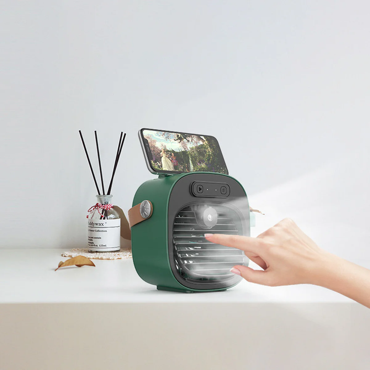 Настільний вентилятор F12 з підставкою для телефону та водяним охолодженням 4000mAh Green