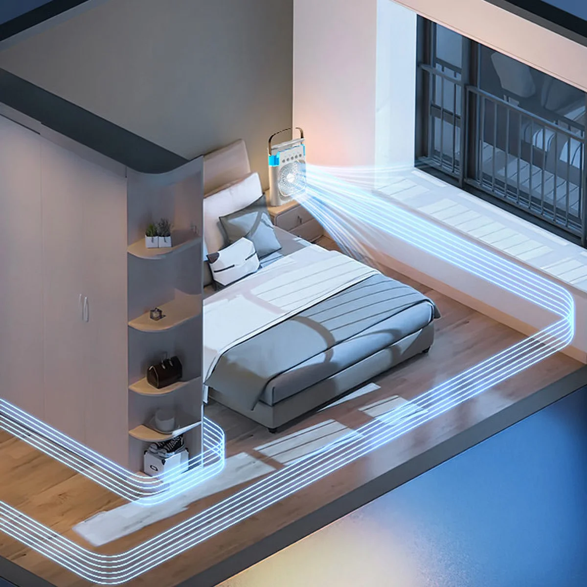 Настольный вентилятор Spray Fan-B 2in1 с регулировкой угла наклона и водяным охлаждением White