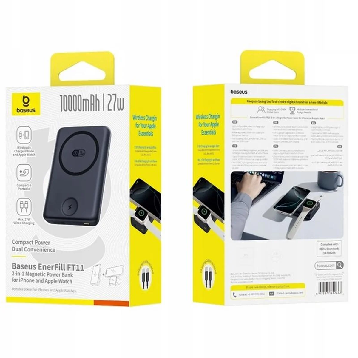 Портативное ЗУ Power Bank Baseus EnerFill FT11 Magnetic PD27W с БЗУ+iWatch 10000mAh (P1008210G123) Cosmic Black