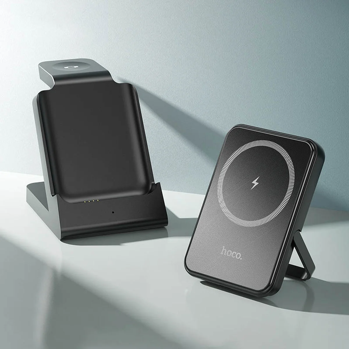 Портативное ЗУ Power Bank + зарядная станция Hoco J149 Victory 3in1 magnetic с БЗУ 5000 mAh Black