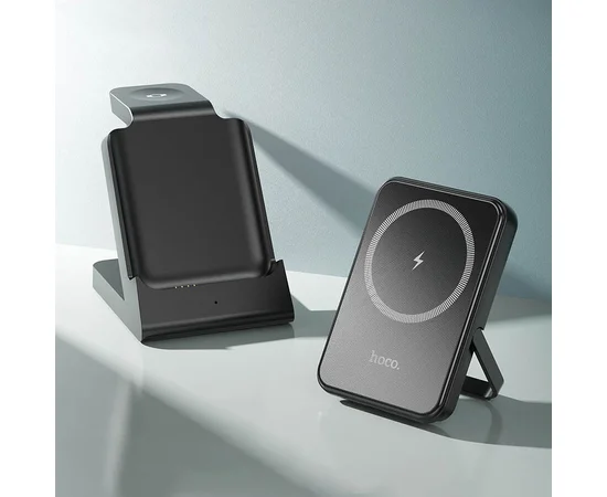 Портативное ЗУ Power Bank + зарядная станция Hoco J149 Victory 3in1 magnetic с БЗУ 5000 mAh Black