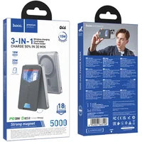 Портативное ЗУ Power Bank Hoco Q46 Title PD20W с БЗУ+card holder 5000 mAh Silver gray