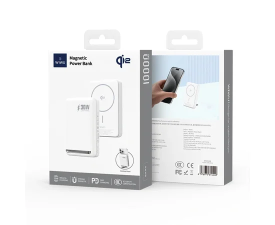 Портативное ЗУ Power Bank WIWU Wi-P031 Magnetic с БЗУ 30W 10000 mAh White