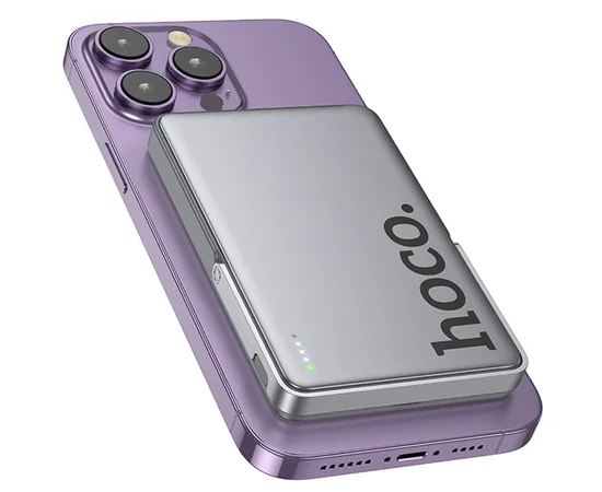 Портативное ЗУ Power Bank Hoco Q36 Sunlight magnetic suction+holder PD20W с БЗУ 5000 mAh Metal grey