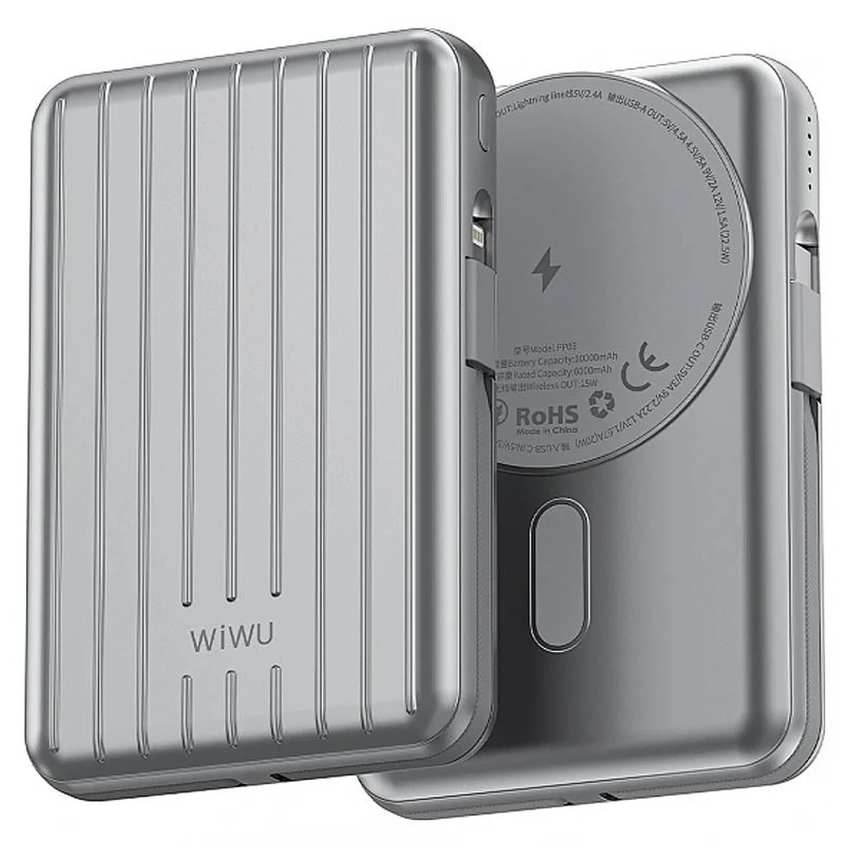 Портативное ЗУ Power Bank WIWU PP03 Trunk Series 22.5W с БЗУ 10000 mAh Silver