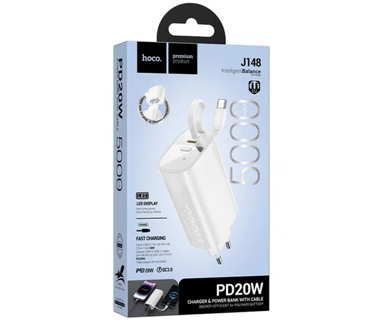 Портативное ЗУ Power Bank Hoco J148 Handy PD20W with cable 5000 mAh White