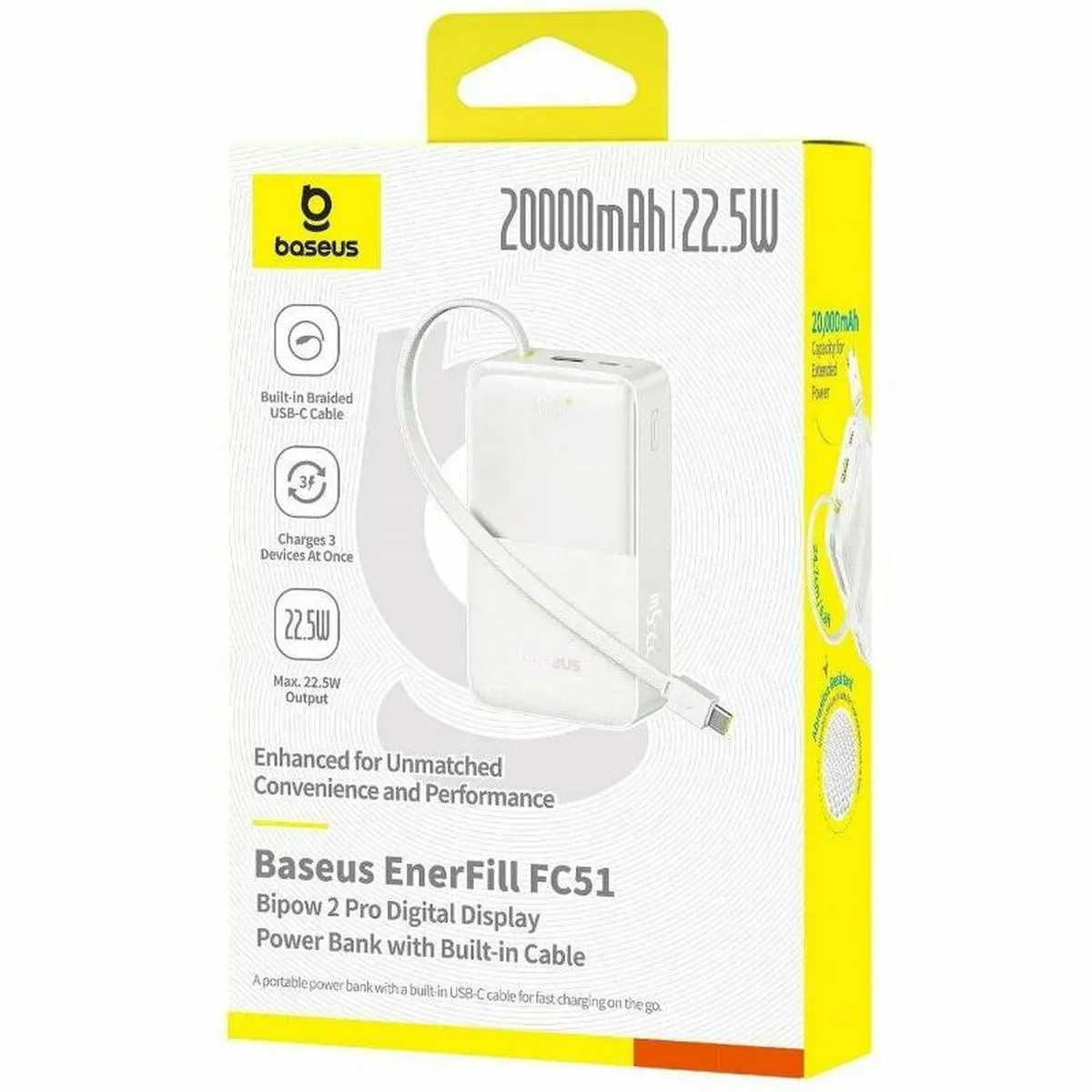 Портативное ЗУ Power Bank Baseus EnerFill FC51 Bipow2 Pro 22.5W 20000 mAh (E00277) White
