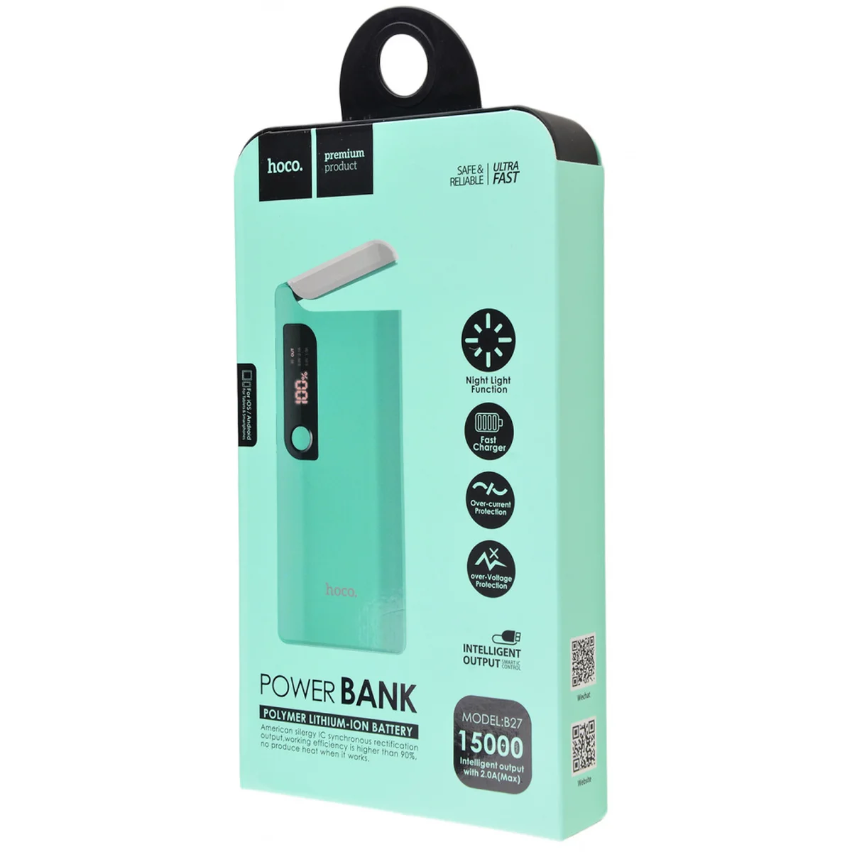 Портативное зарядное устройство Power Bank Hoco B27 15000 mAh Бирюзовый