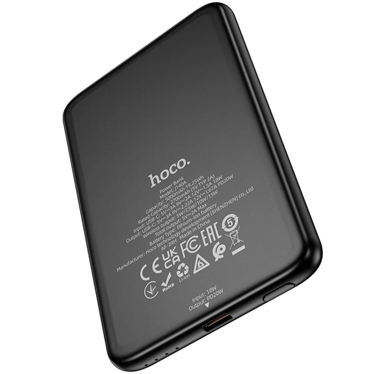 Портативное ЗУ Power Bank Hoco J140A Tony ultra-thin PD20W с БЗУ 5000 mAh Black