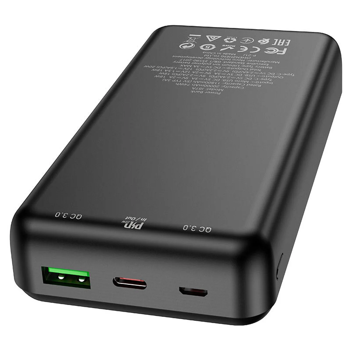 Портативне ЗУ Power Bank Hoco J87A Tacker PD20W+QC3.0 20000 mAh Чорний