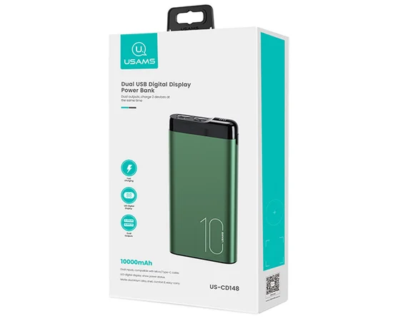 Портативное зарядное устройство Power bank Usams US-CD148 PB55 Alloy Digital Display 10000mAh Темно-зеленый