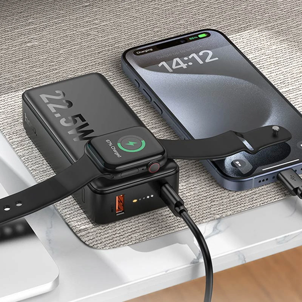 Портативное ЗУ Power Bank Hoco Q27B Jewel 22.5W+PD20W with Watch charger 10000 mAh Black