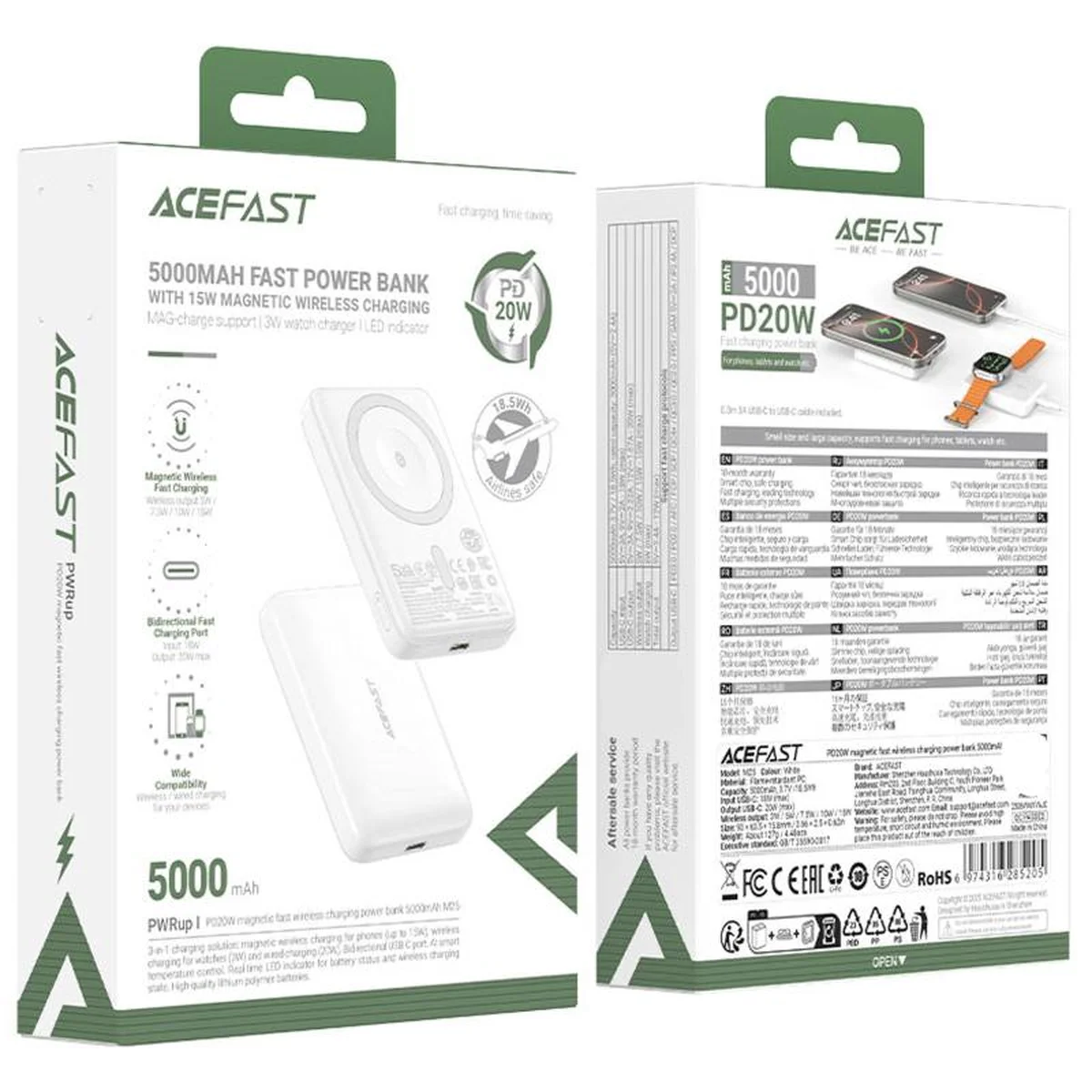 Портативное ЗУ Power Bank Acefast M25 20W с БЗУ+iWatch 5000 mAh White