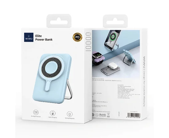 Портативное ЗУ Power Bank WIWU Wi-P018 Elite 3 in 1 с БЗУ 10000 mAh Blue
