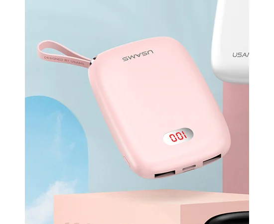 Портативное зарядное устройство Usams US-CD78 Dual USB Display With Lanyard (10000mAh) Розовый