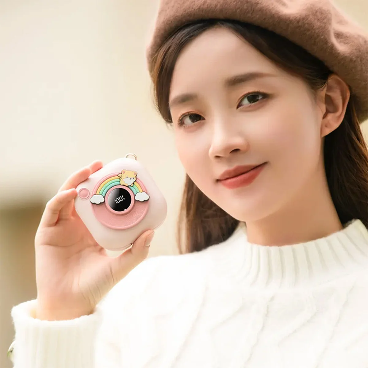 Портативное ЗУ Power Bank GXZ-N11 2in1 with cable с обогревателем для рук 5000 mAh Pink