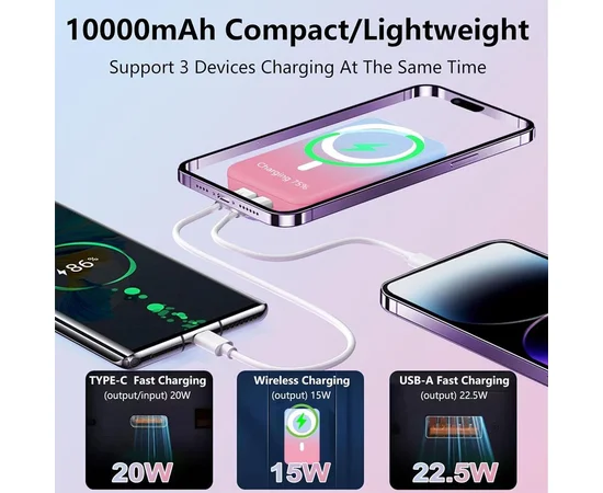 Портативное зарядное устройство Power Bank JJT-A27-1 Gradient PD20W+QC 22.5W с БЗУ 10000 mAh Blue / Pink