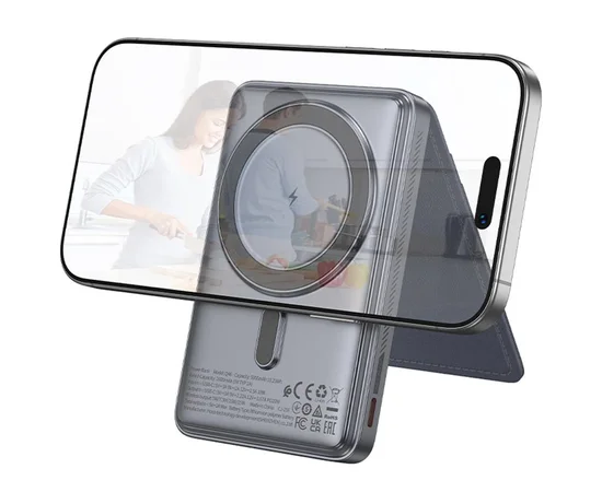 Портативное ЗУ Power Bank Hoco Q46 Title PD20W с БЗУ+card holder 5000 mAh Silver gray