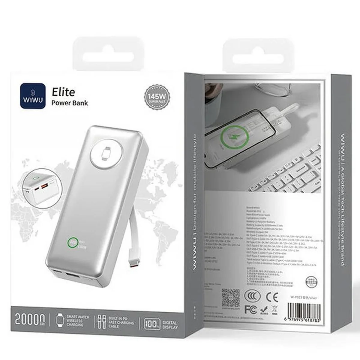 Портативное ЗУ Power Bank WIWU Wi-P023 Elite 145W 20000 mAh Silver