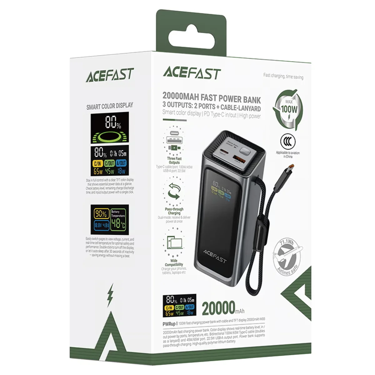 Портативное ЗУ Power Bank Acefast M33 100W 20000 mAh Metal gray