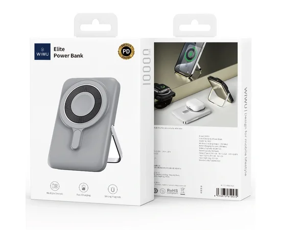 Портативное ЗУ Power Bank WIWU Wi-P018 Elite 3 in 1 с БЗУ 10000 mAh Gray