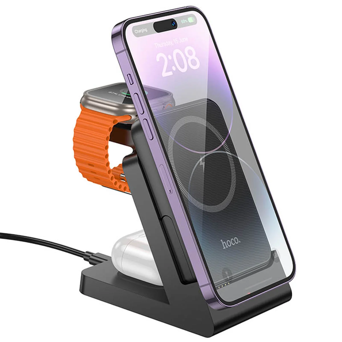 Портативное ЗУ Power Bank + зарядная станция Hoco J149 Victory 3in1 magnetic с БЗУ 5000 mAh Black